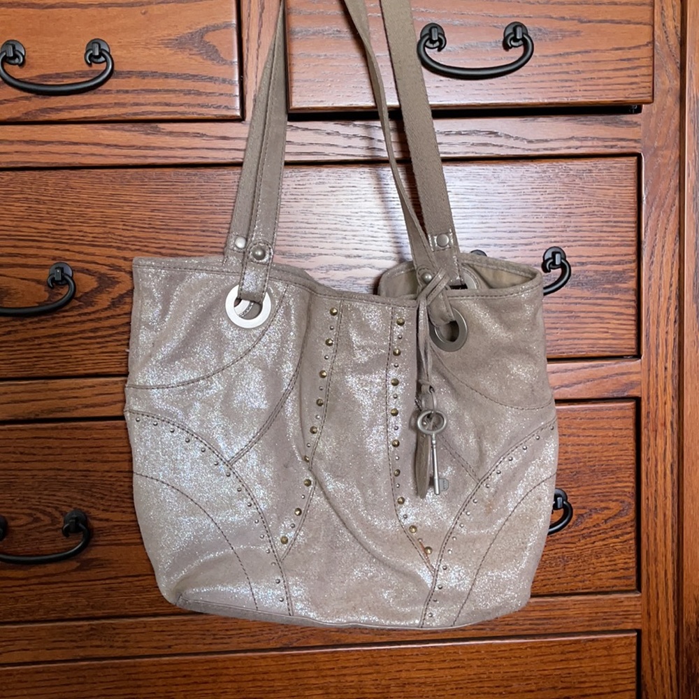 Fossil gold leather metallic tote